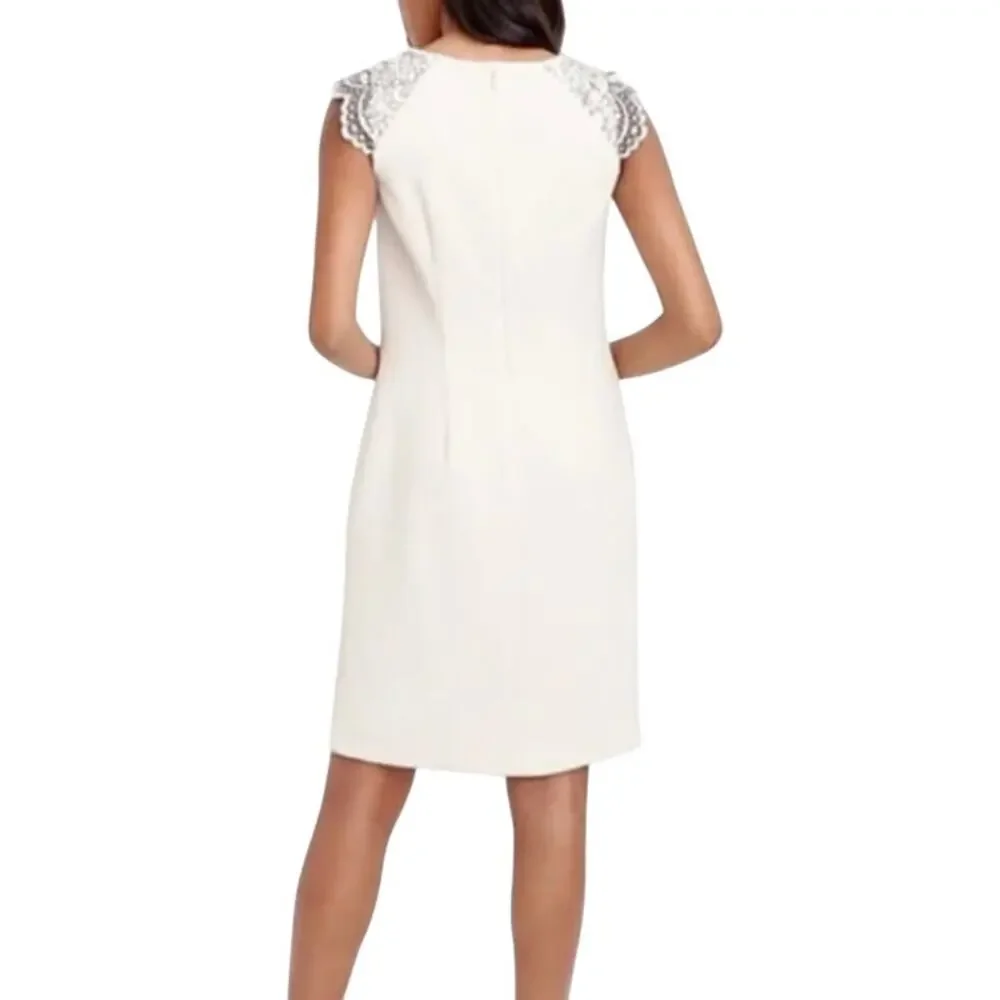 J. Crew Cream Black Lace Cap Sleeve Sheath Above Knee Length Chic Classy Dress
